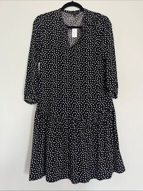 Banana Republic NWT Black & White Polka Dress Long Bubble Sleeve Midi Dress M